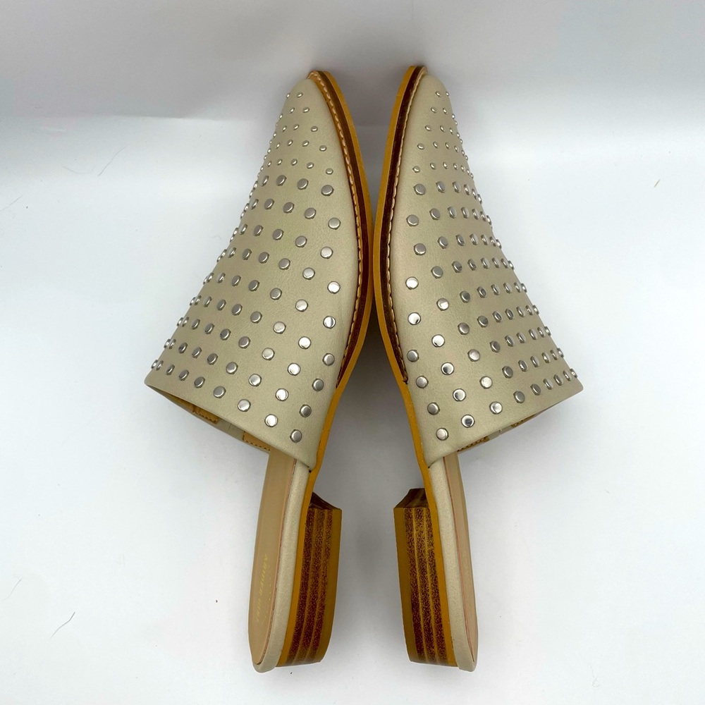 Studded Beige Leather Mule Slip-On - Picture 5 of 9